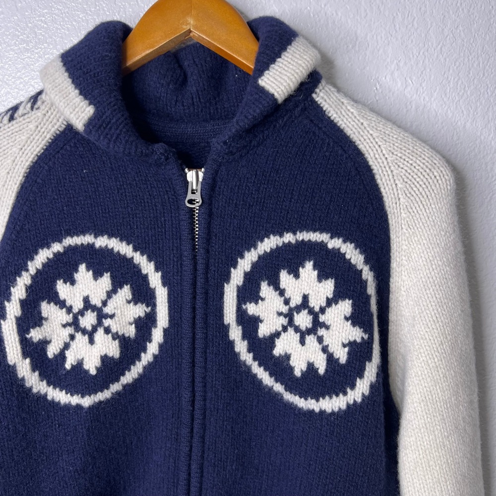 Evisu Heritage Wool Blend Cowichan Full Zip Sweater Navy White Mens Medium - Picture 3 of 8